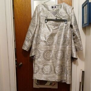 Ashro Metallic Silver Midi Skirt and Jacket Set